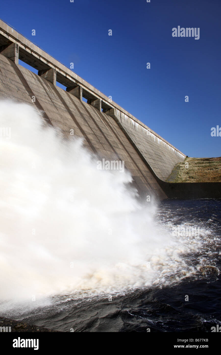 Cow Green Reservoir Discharging Water into the River Tees Upper Teesdale County Durham Stock Photo