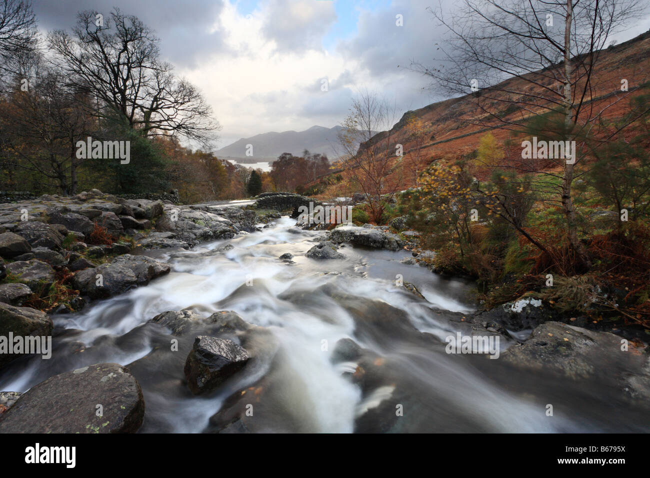 'Ashness Bridge' English Lake District, waterfall, rushing water, river. Stock Photo