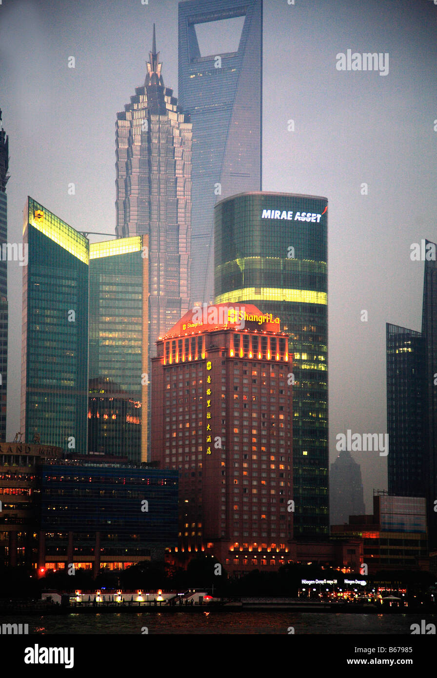 China Shanghai Pudong business district skyline Jinmao Tower World Finance Building Stock Photo