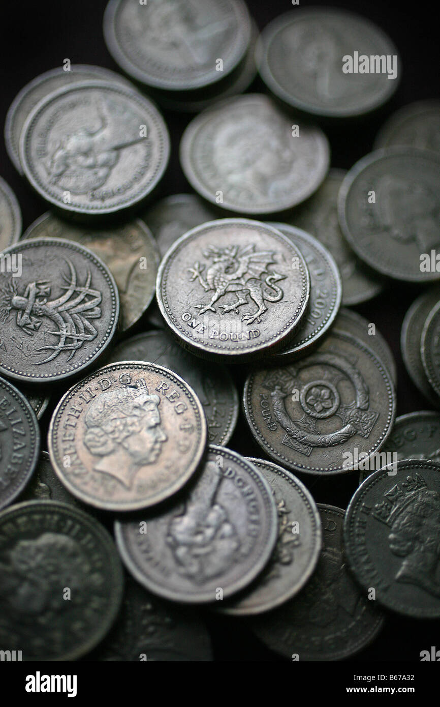 Pictured British Pound Coins Stock Photo