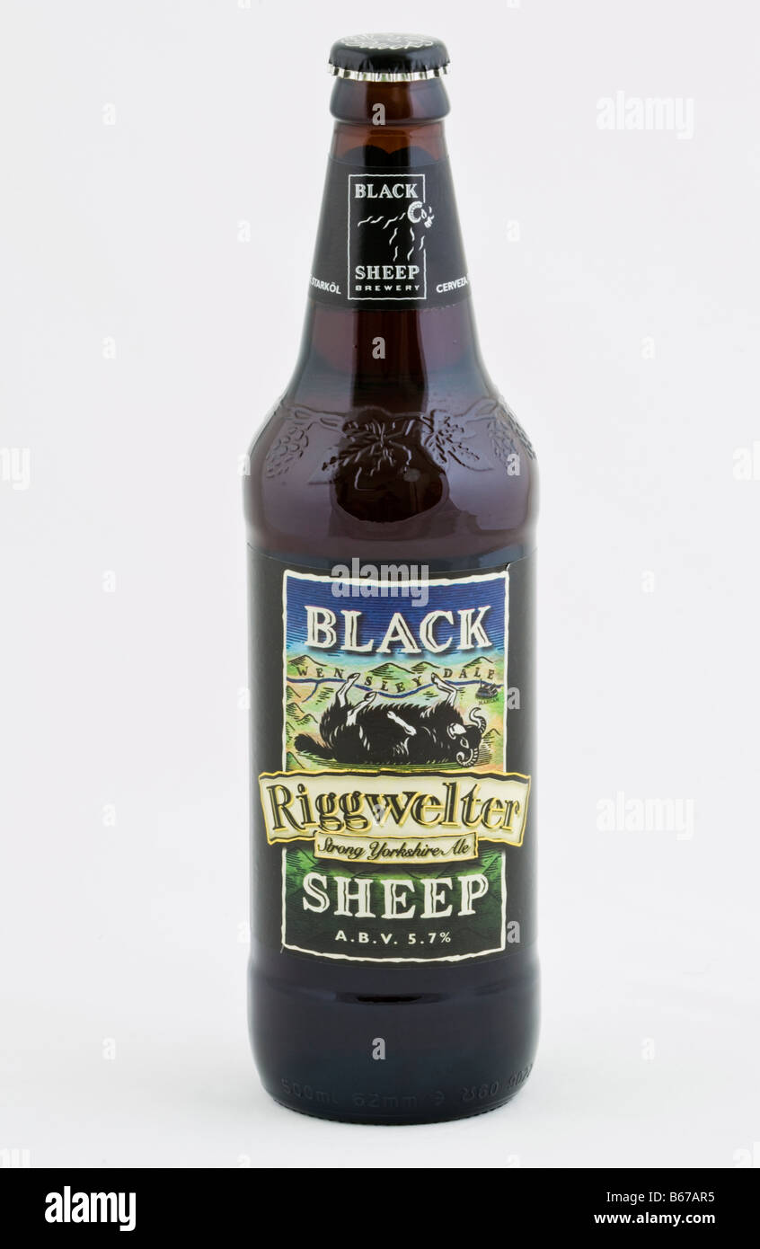 Bottle of Black Sheep Riggwelter Strong Yorkshire Ale brewed at The Black Sheep Brewery Masham North Yorkshire England UK Stock Photo