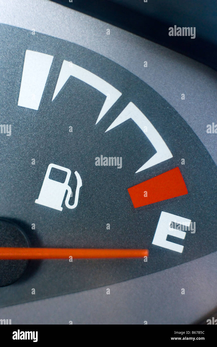 Fuel gauge on empty Stock Photo