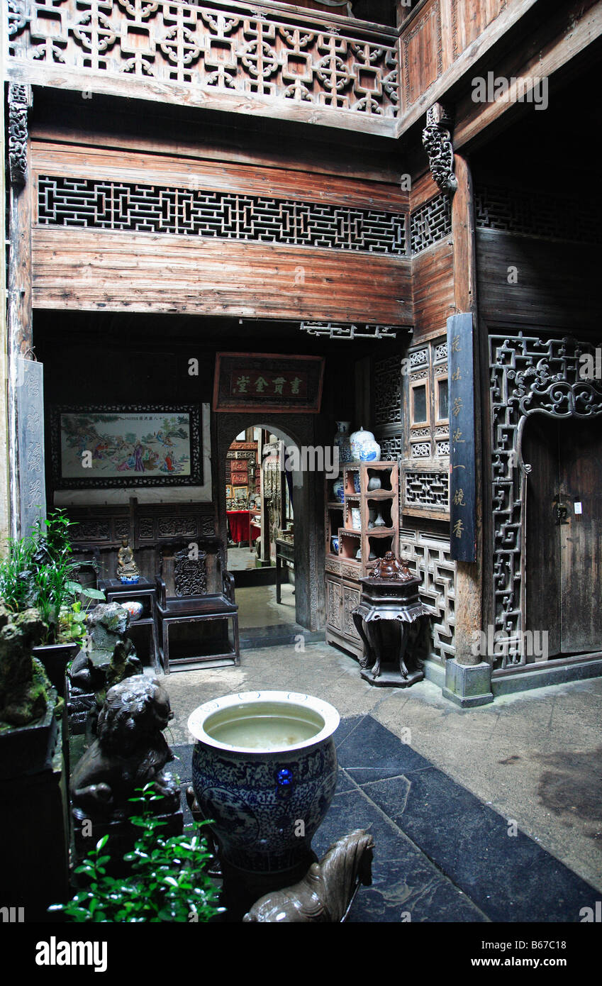 China Anhui Province Xidi village traditional house interior Stock Photo