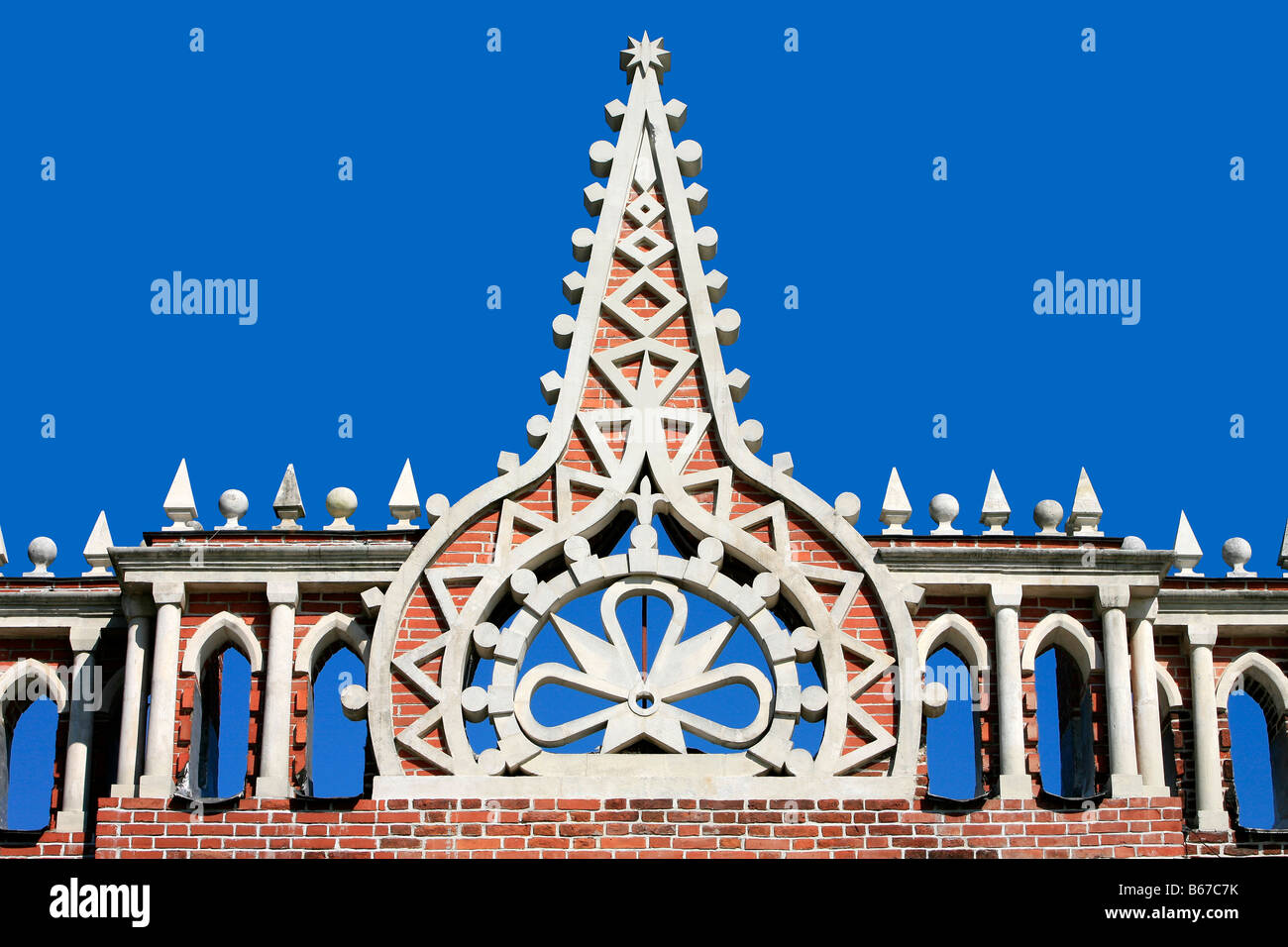 Roof of a pavilion at the 18th century Neo-Gothic (Gothic Revival) Tsaritsino Estate in Moscow, Russia Stock Photo
