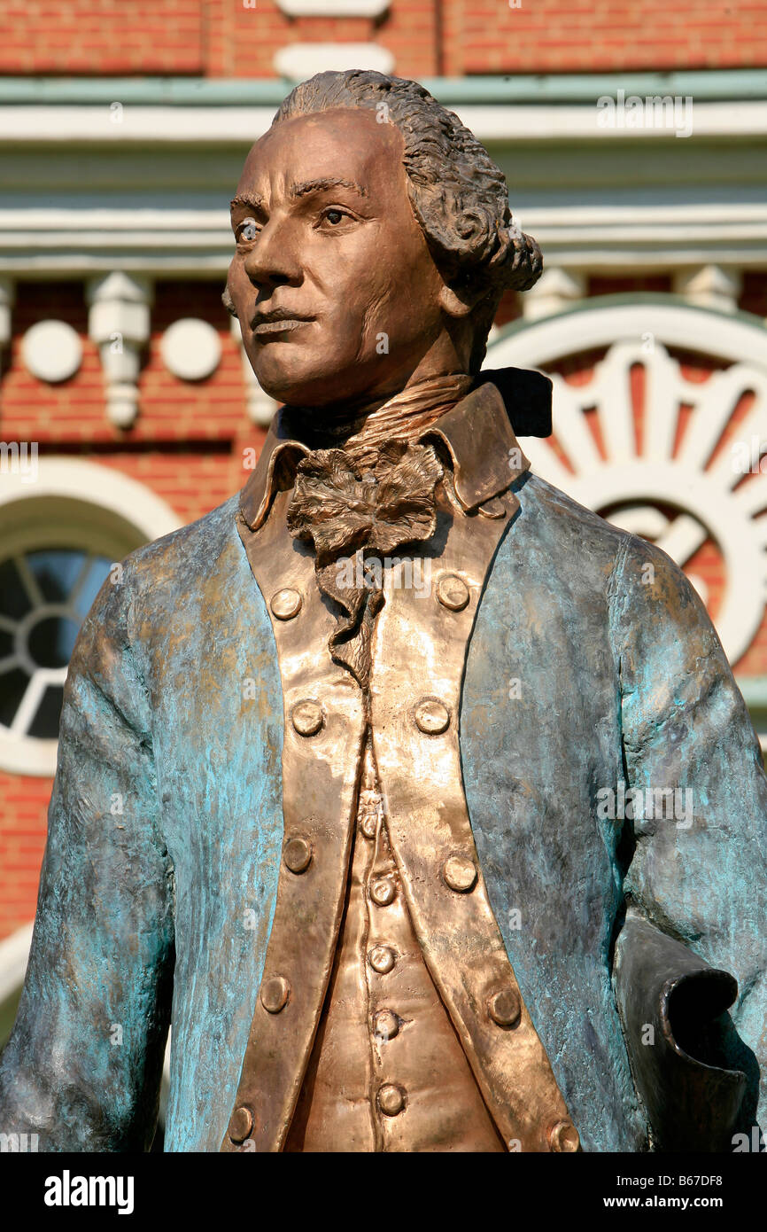 Statue of Russian architect Vasily Ivanovich Bazhenov (1738-1799) at the 18th century Tsaritsyno Estate in Moscow, Russia Stock Photo