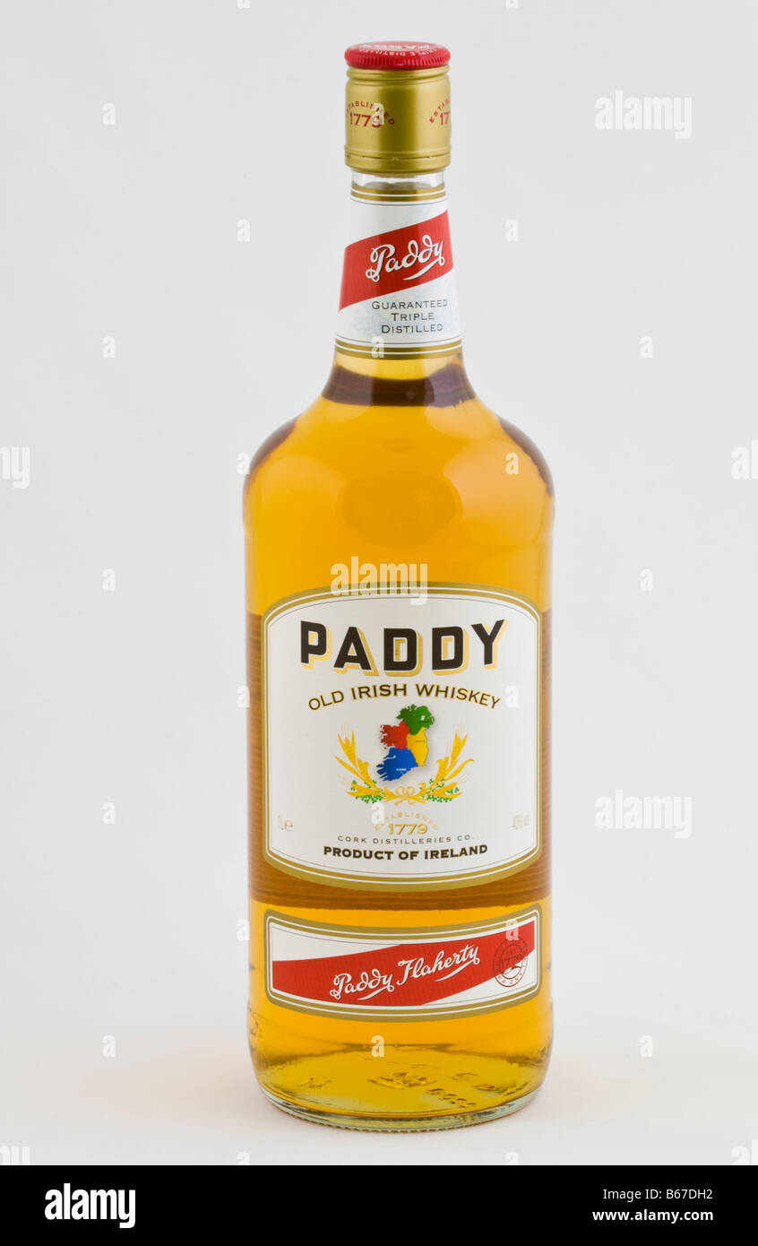 Bottle of Paddy Old Irish Whiskey distilled at Cork Distillers Midelton Cork Ireland Stock Photo
