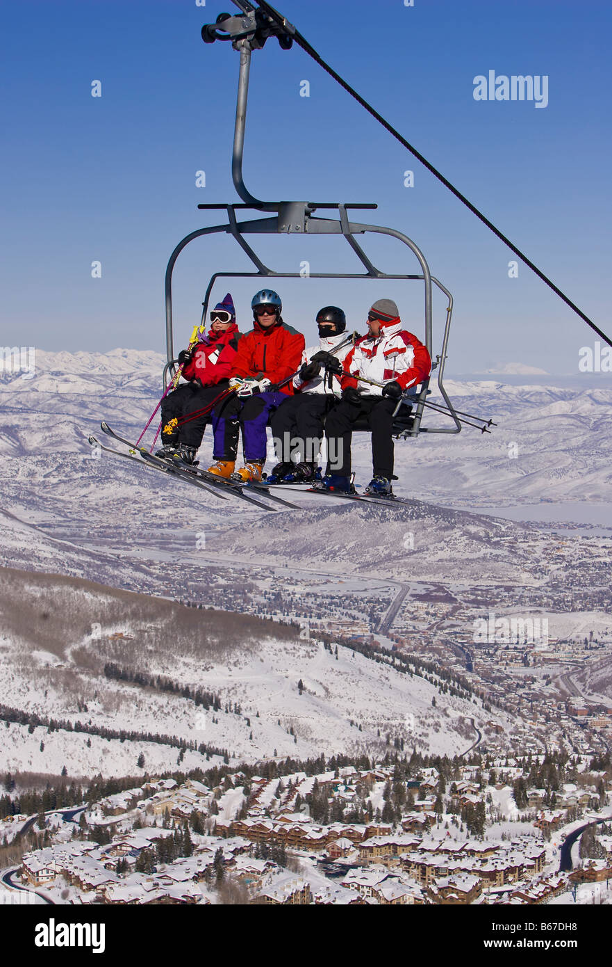 PARK CITY UTAH USA Deer Valley Resort ski area Skiers on chair lift