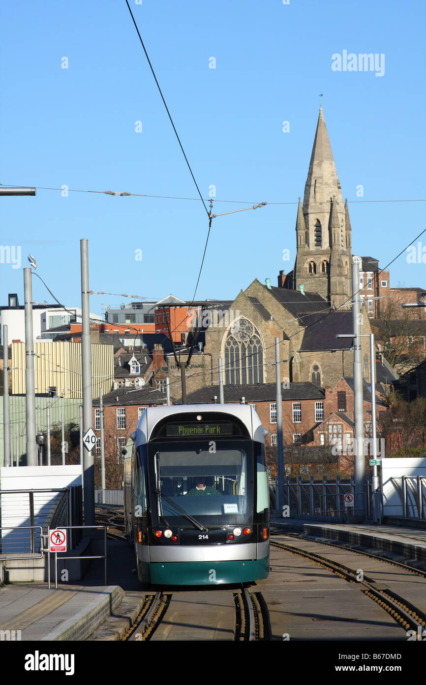 Modern tram system in Nottingham, England, U.K. Stock Photo