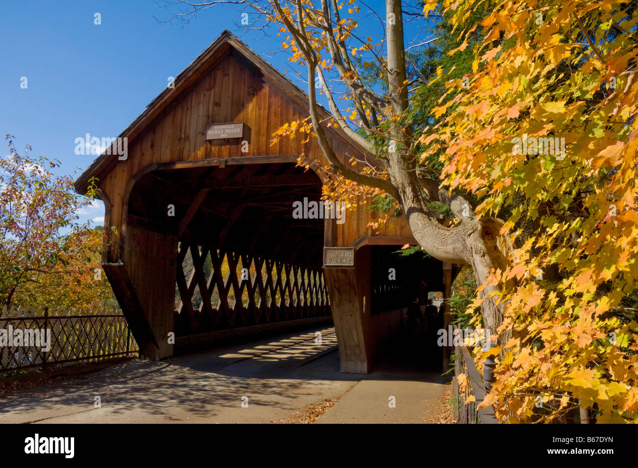 Traditional covered bridge Woodstock middle bridge Vermont USA United