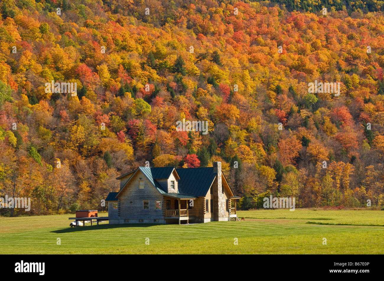 Autumn colours and new house near Woodstock Vermont USA United States of America Stock Photo