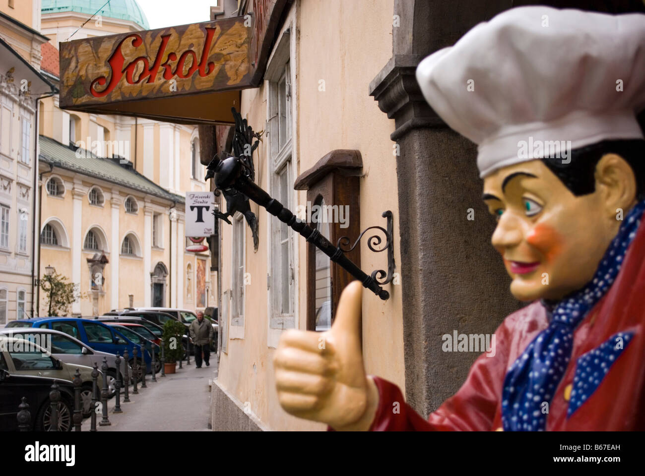 Sokol, Ljubljana's famous restaurant which serves traditional Slovenian game dishes including venison, wild boar and horse. Stock Photo