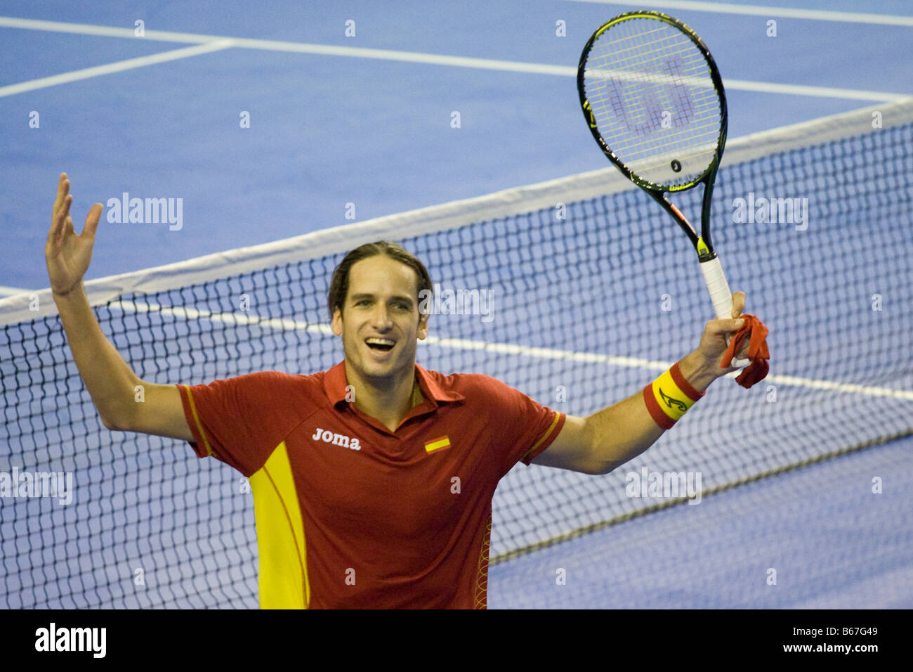 Spanish tennis player Feliciano Lopez celebrating after winning the