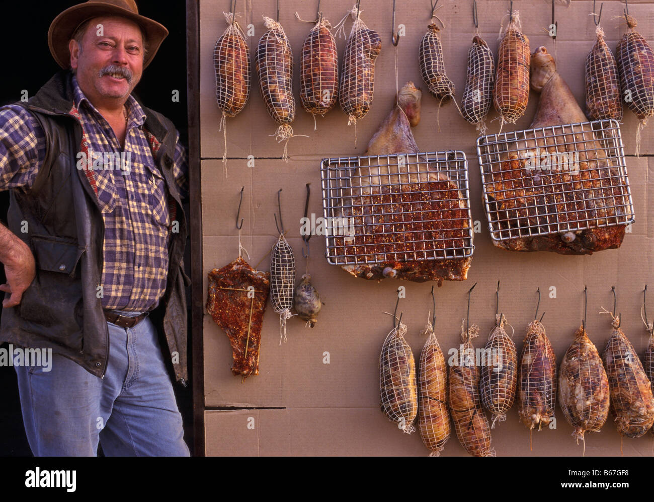 Home-cured salamis, Australia Stock Photo