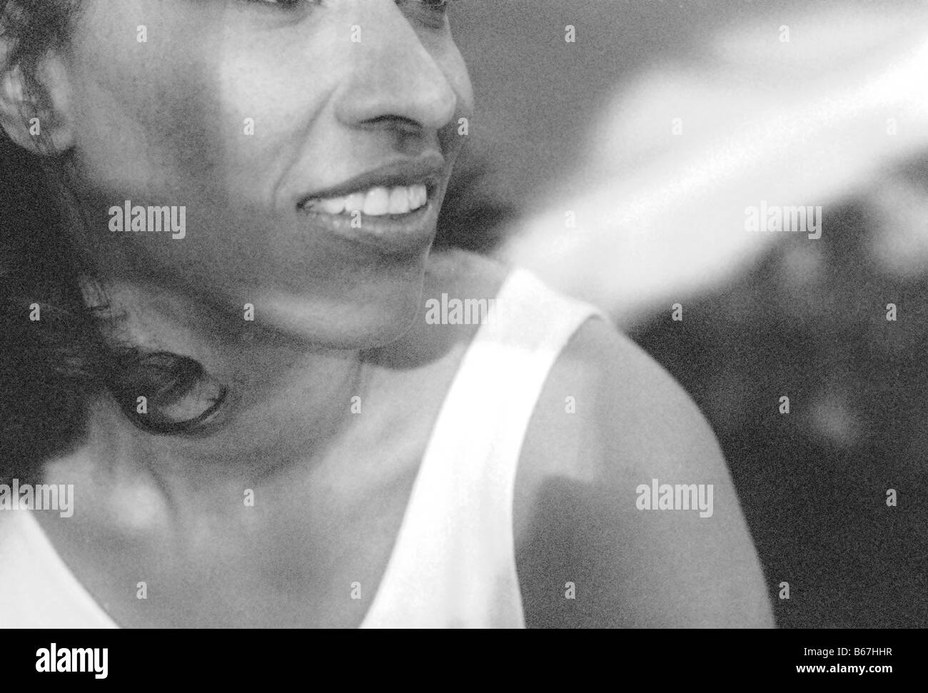 Pretty black woman smiling looking Black and White Stock Photos ...