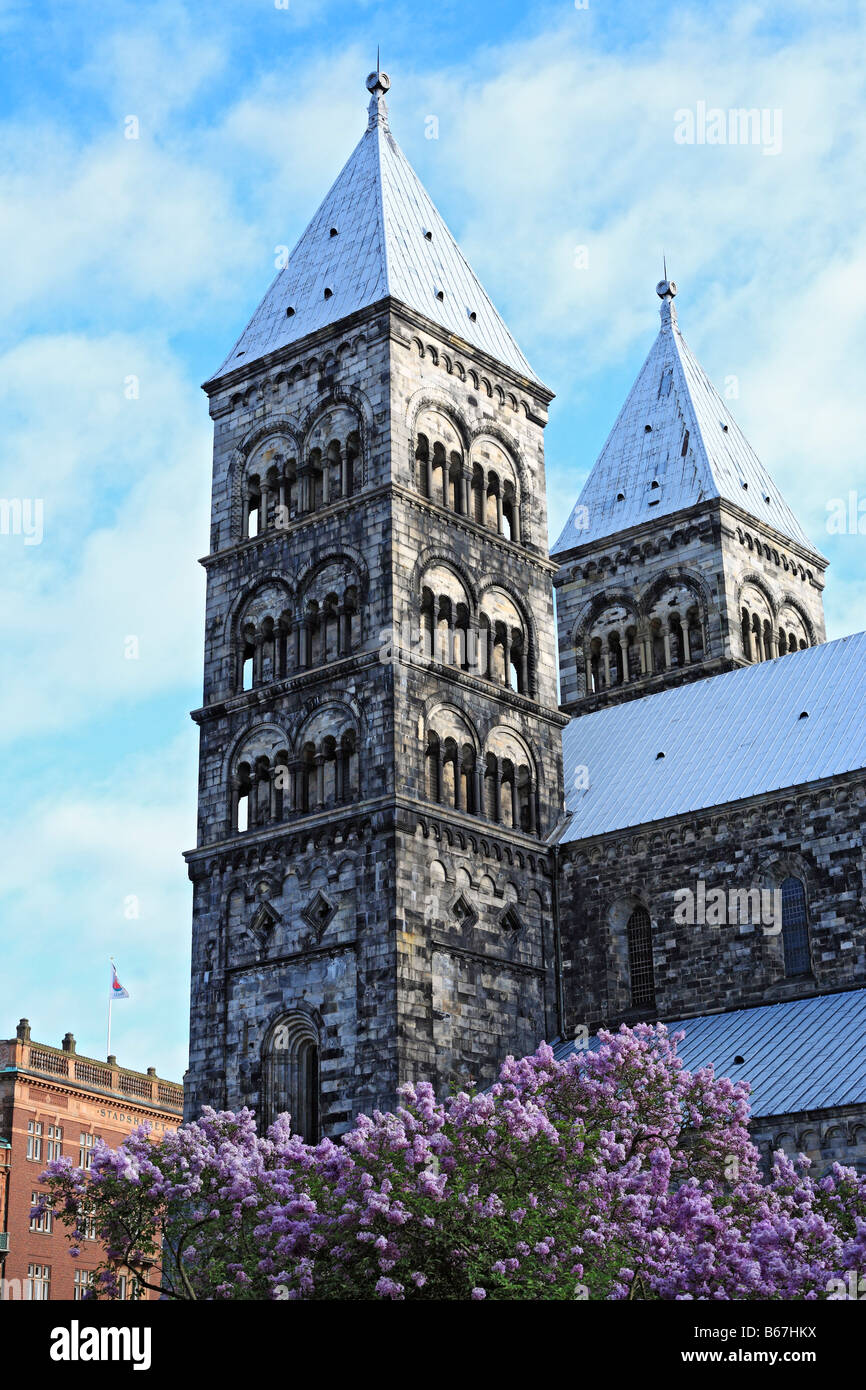 Church architecture, Romanesque cathedral, Lund, Scania, Sweden Stock Photo