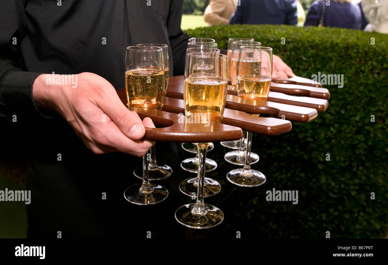 Champagne being served at a garden party Stock Photo