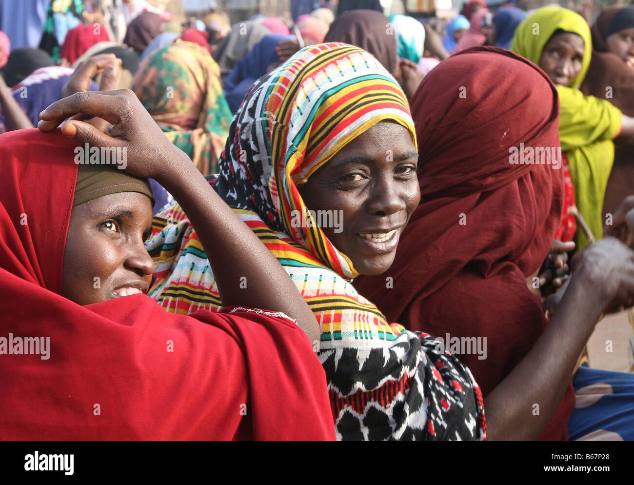 somalian women and children in refugee camp in Dadaab, at the border of Kenya and Somalia Stock Photo