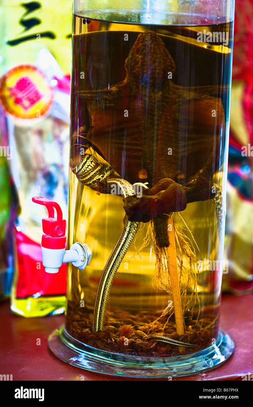 Closeup of ginseng in a bottle, Tai'an, Shandong Province, China Stock