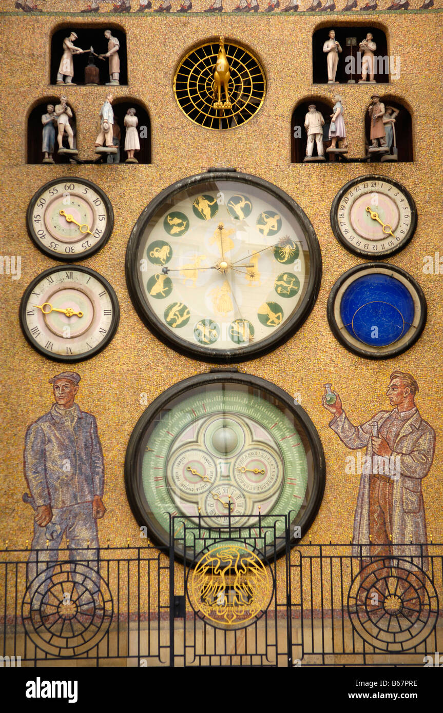 Astronomic clock at townhall, Olomouc, Olmuetz, Czech Republic Stock Photo