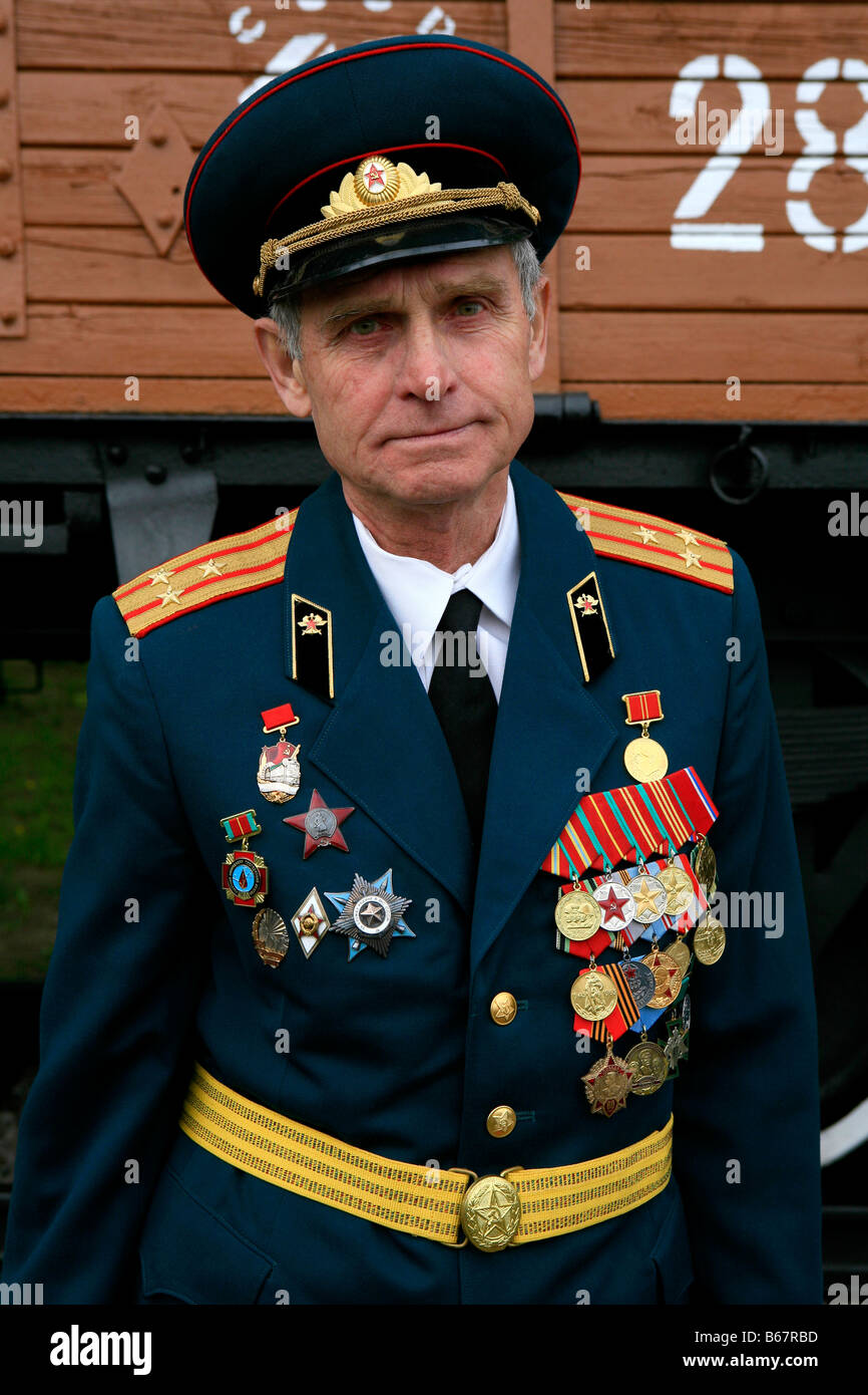 Russian Colonel celebrating World War II Victory Day at Victory Park in Moscow, Russia Stock Photo