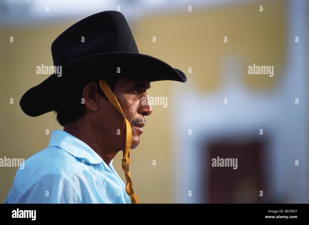 Local man helping out at the Corrida, village festival, Hunucma, Yucatan, Mexico Stock Photo