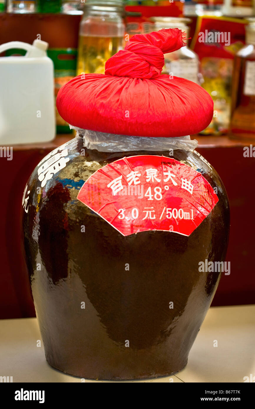 Closeup of a wine jar at a market stall, Tai'an, Shandong Province