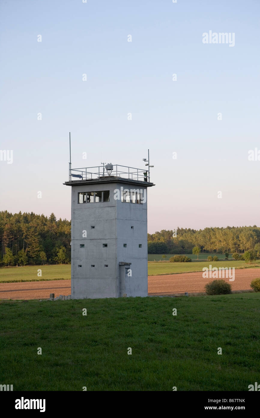 German Border Watch Tower, Deutsch-Deutsche Mahn, und Gedenkstaette Behrungen, on Bavaria, Thuringia Border, Rhoen, Germany Stock Photo