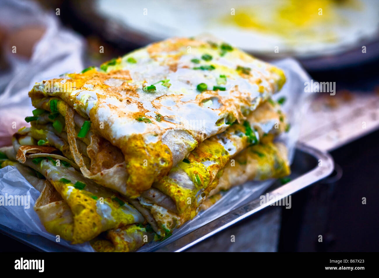 Close-up of prepared food in a tray, Beijing, China Stock Photo