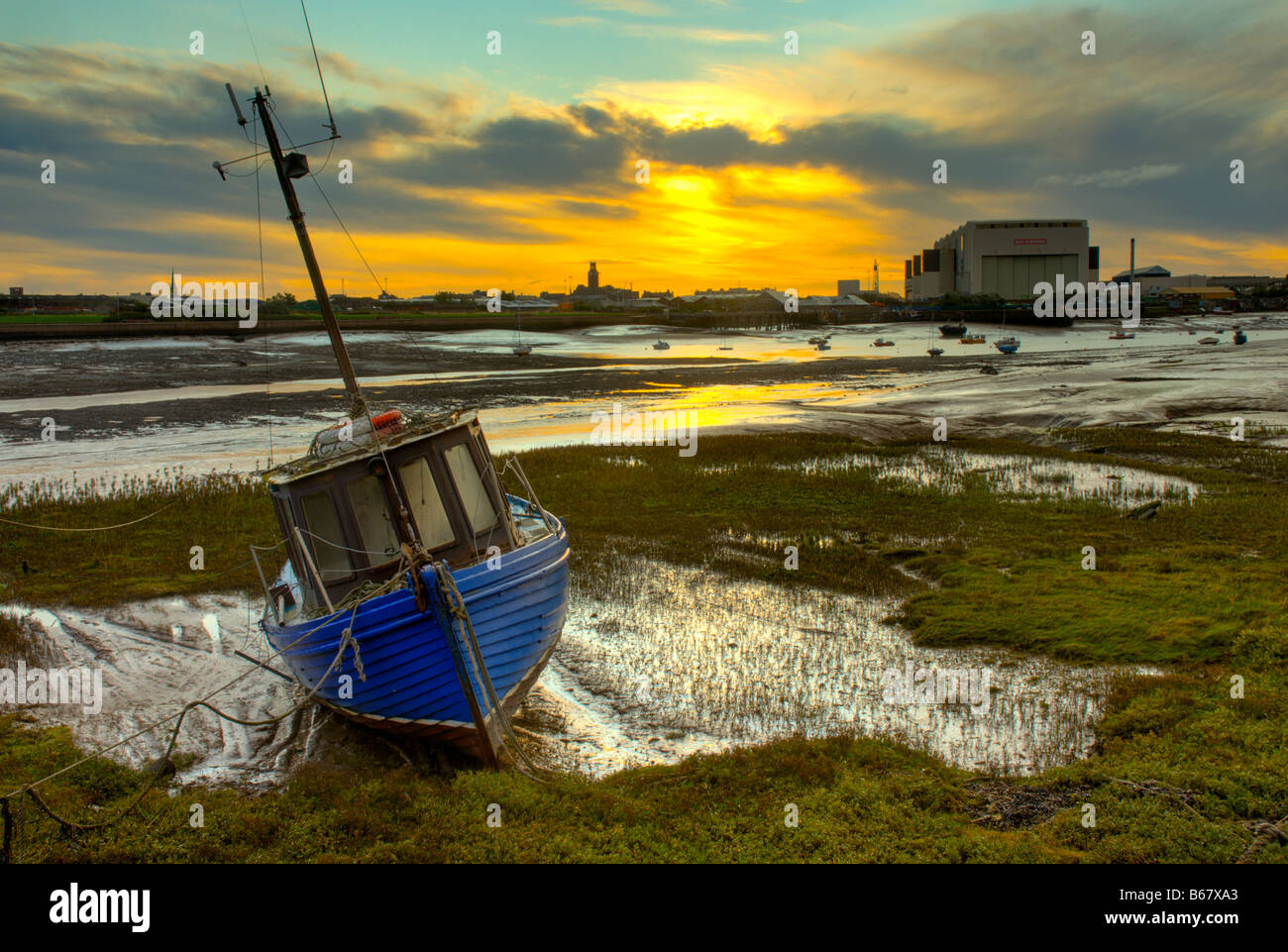 Fishing boated at low tide on Walney Channel, looking towards BAE