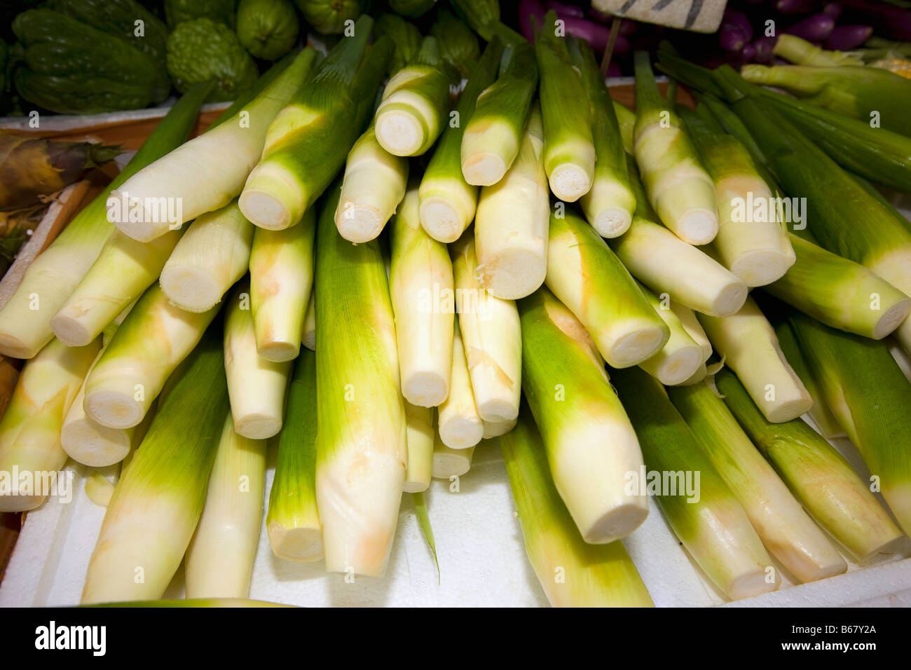 Close-up of celery stalks at a market stall, Hong Kong Island, Hong Kong, China Stock Photo