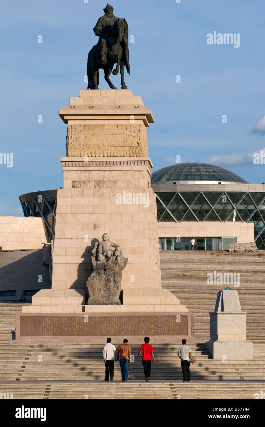 Statue of Genghis Khan at yurt shaped performing art center