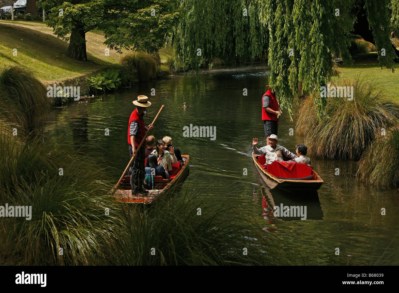 Punts, boats for tourists in Christchurch, South Island, New Zealand Stock Photo