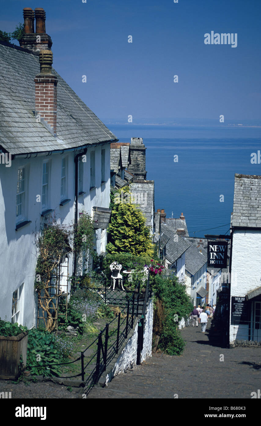 Steep street, Clovelly, old fishing village, Devon, England Stock Photo
