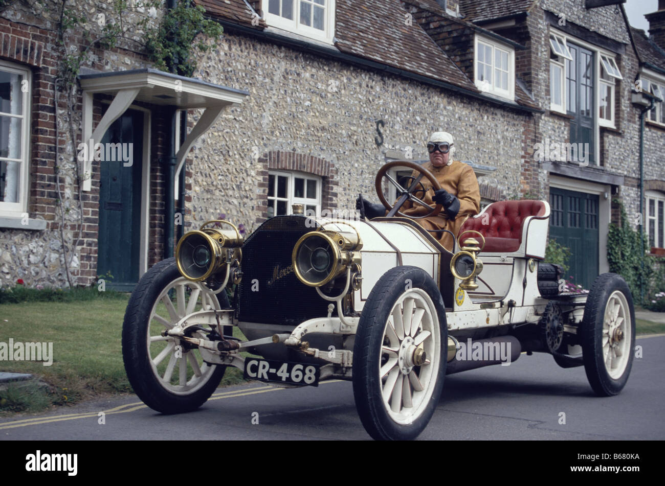 Lord Folkes-Halbart driving in his 1907 Mercedes-Benz near Eastbourne ...