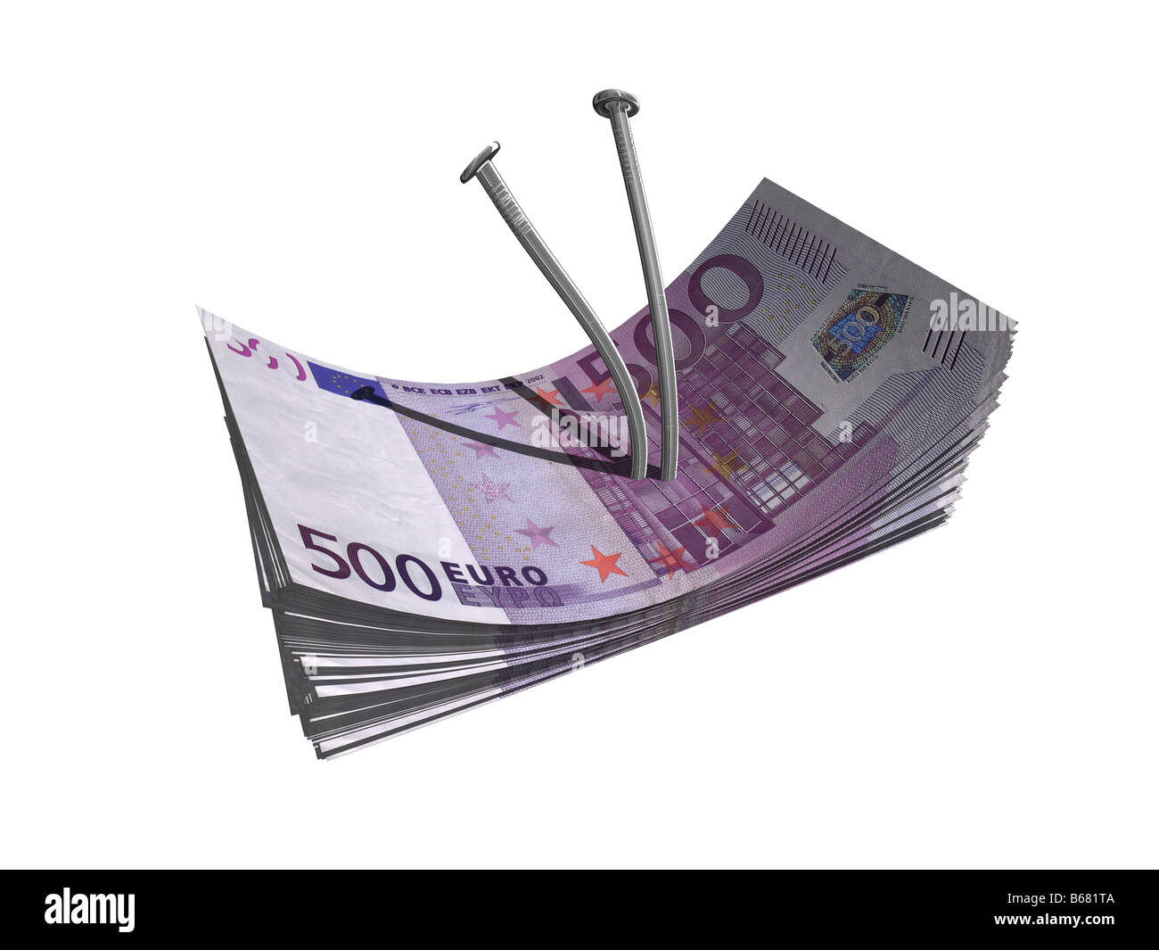 a bundle of euro notes isolated over white background Stock Photo