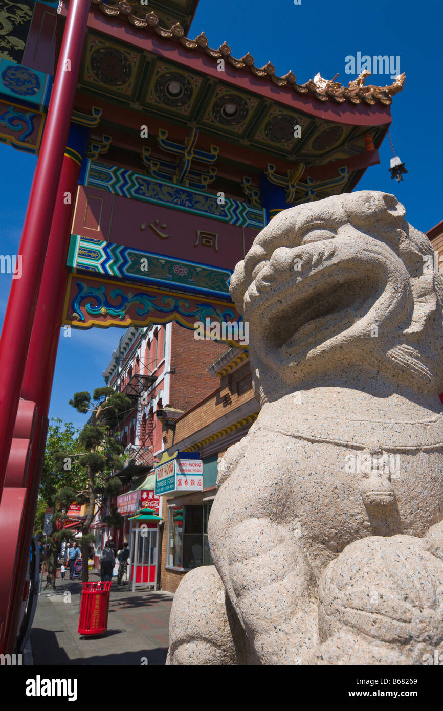 Gate of Harmonious Interest and lion statue "China Town" Victoria