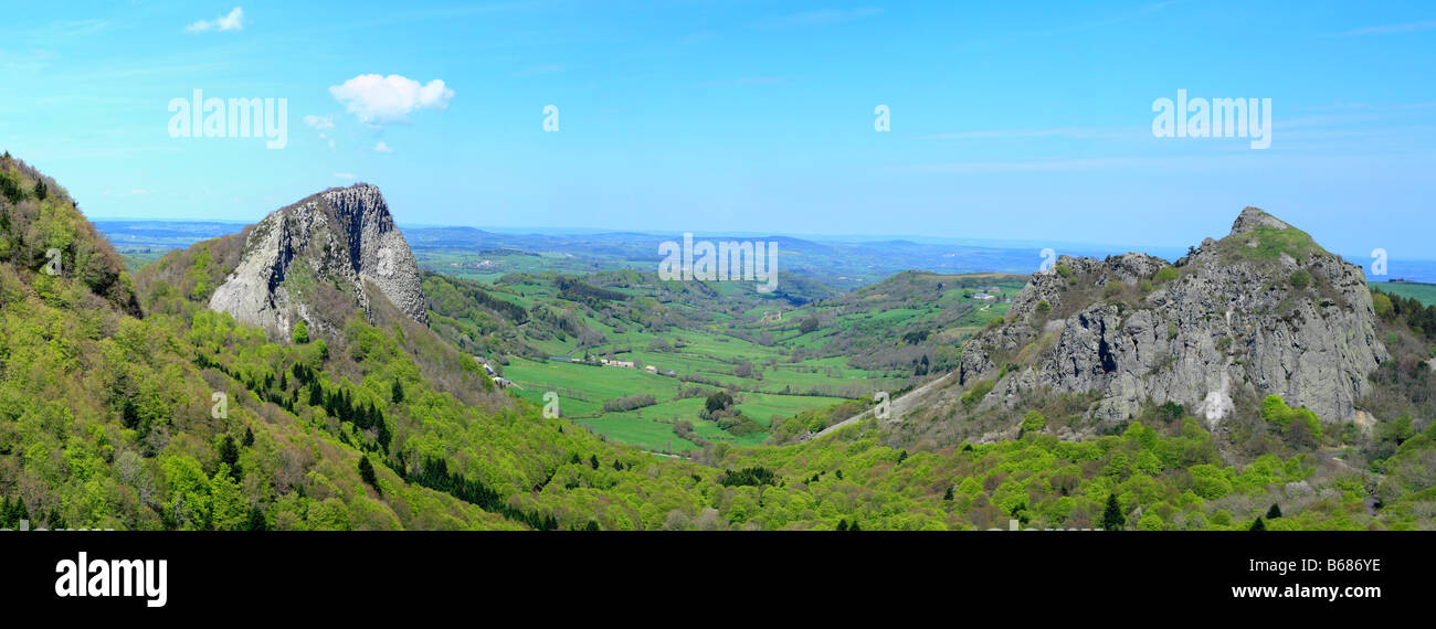 Mountain landscape, mounts of Massif Central, Auvergne, France Stock Photo