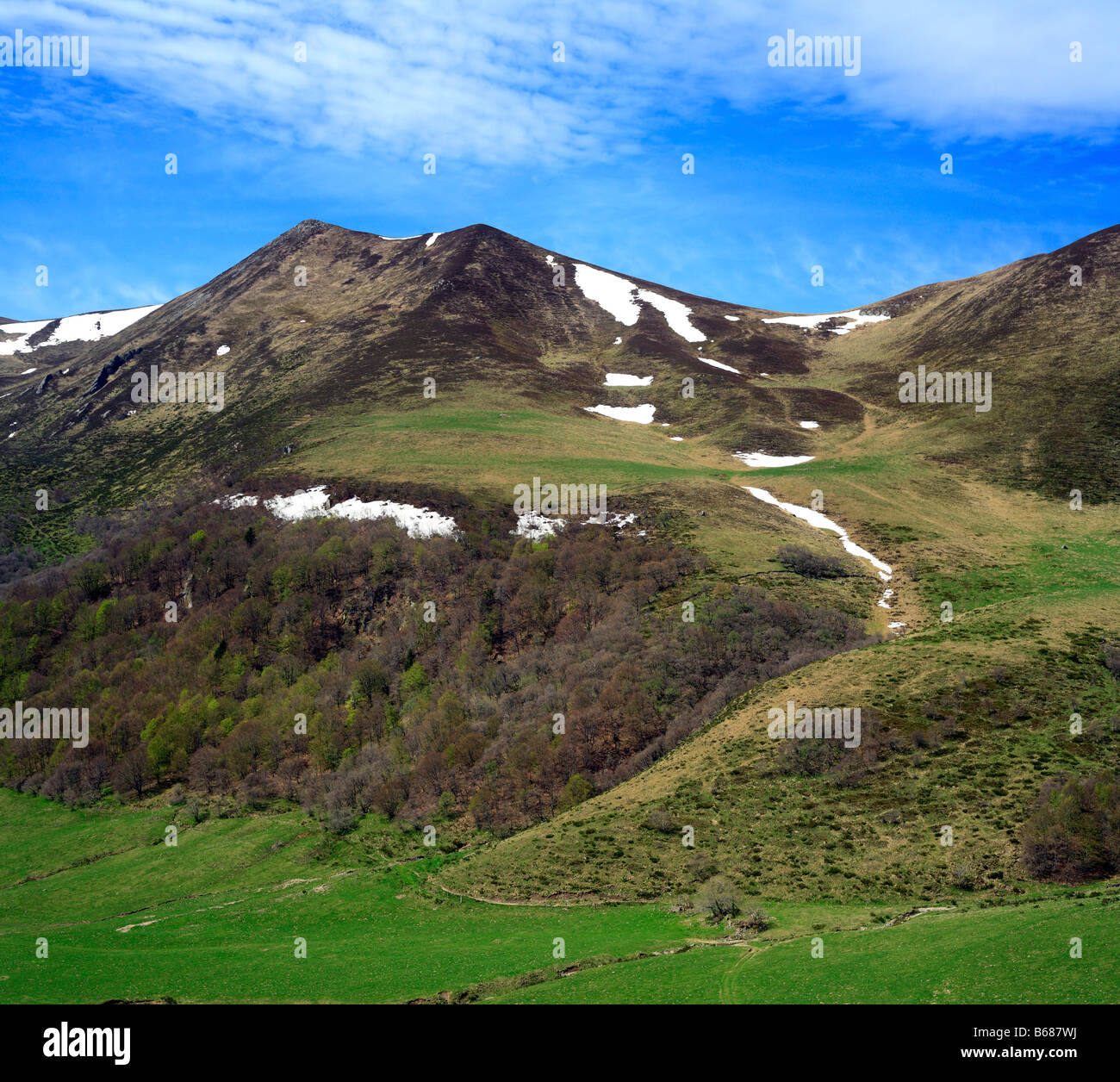 Mountain landscape, mounts of Massif Central, Auvergne, France Stock Photo