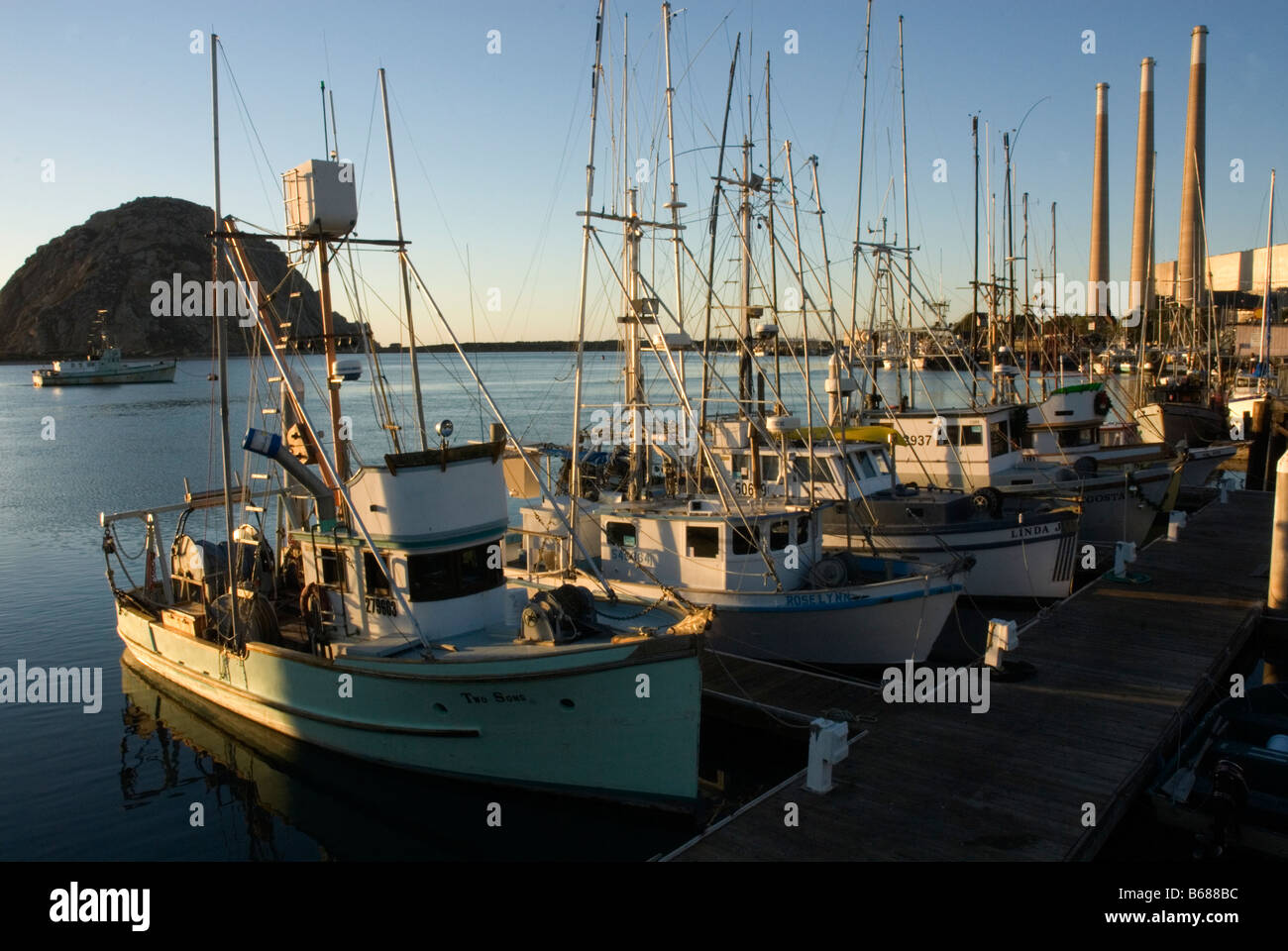 Morro Bay Rock and Boats Morro Bay California USA Stock Photo Alamy