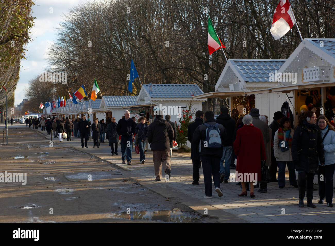 Christmas Market lining the Champs Elysees in December 2008 Paris