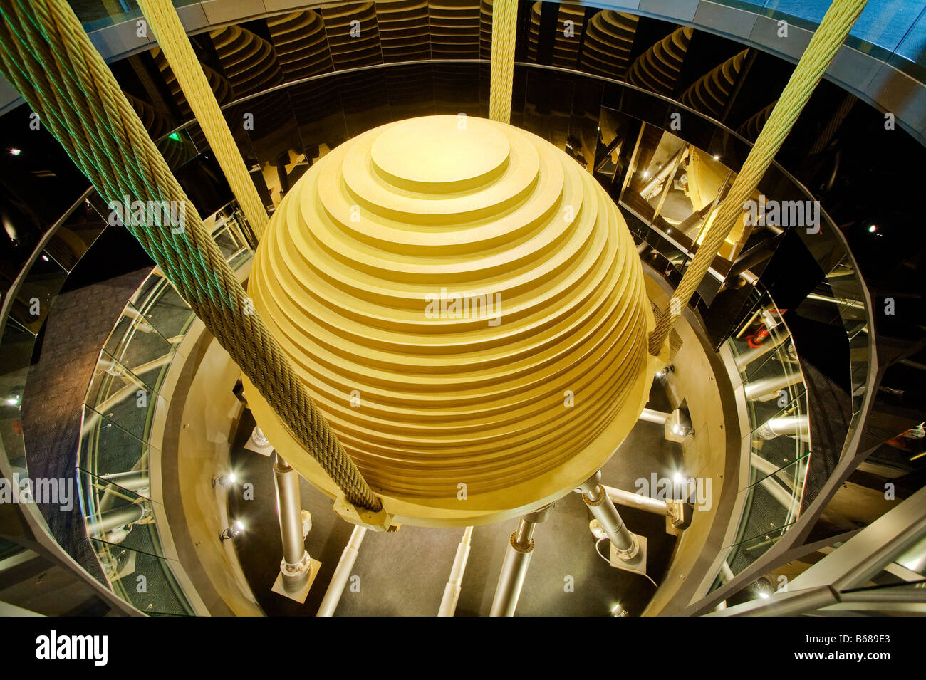 Taipei, Taiwan - The massive Wind Damper inside of Taipei 101, one of the tallest buildings in the world Stock Photo