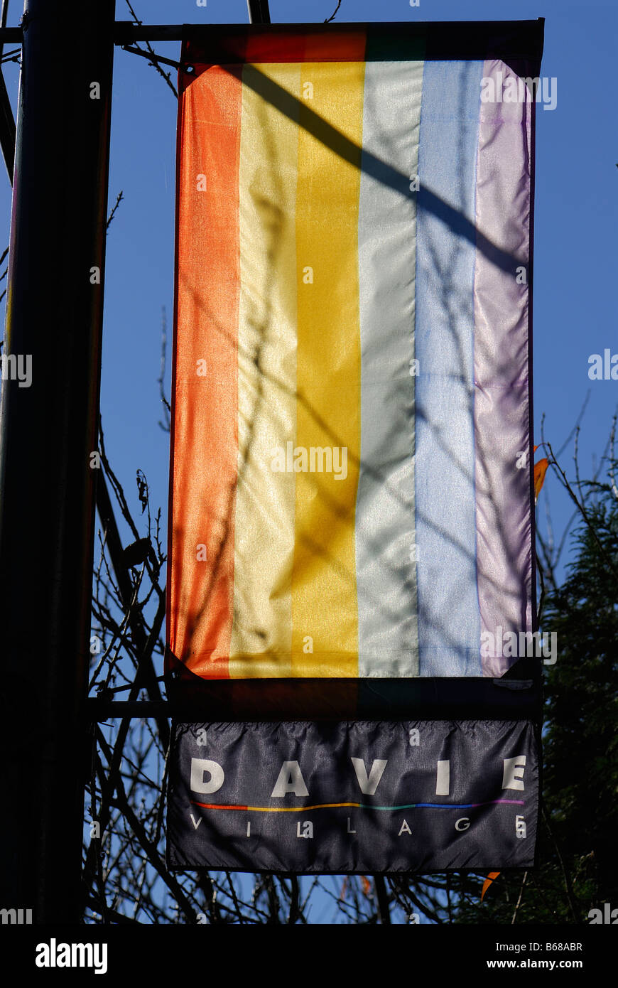 the raimbow gay flag in davie village west end vancouver british columbia canada Stock Photo