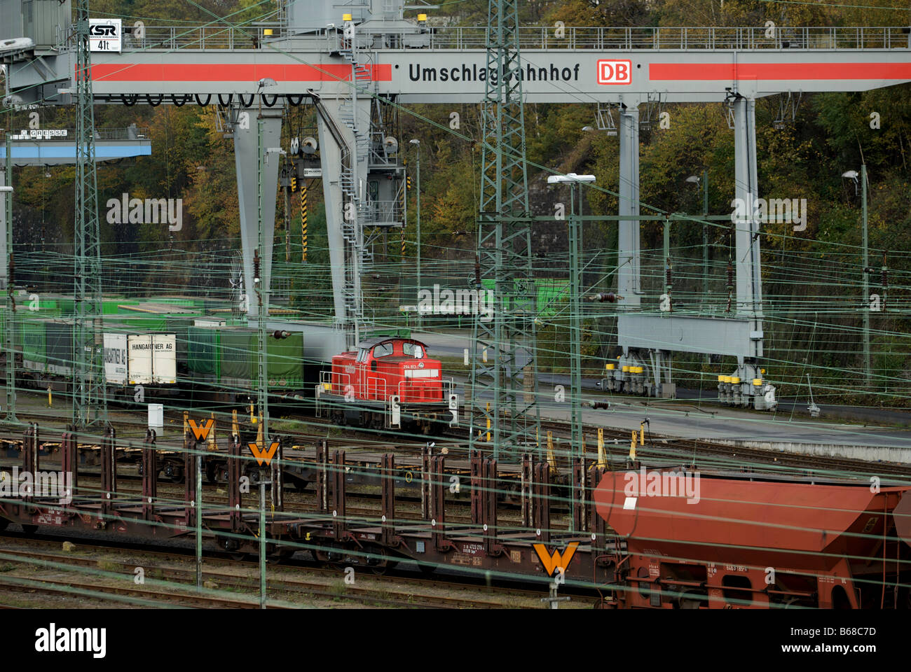 Umschlagbahnhof (rail freight terminal) Hagen, North Rhine-Westphalia, Germany. Stock Photo
