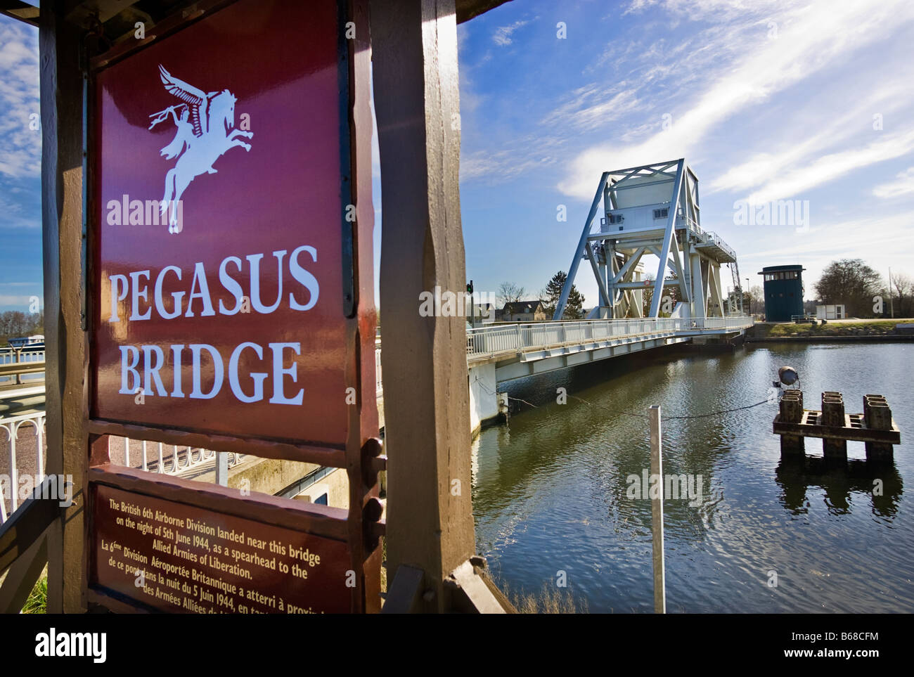 World War 2 landmark, Pegasus Bridge, Normandy, France, Europe Stock Photo