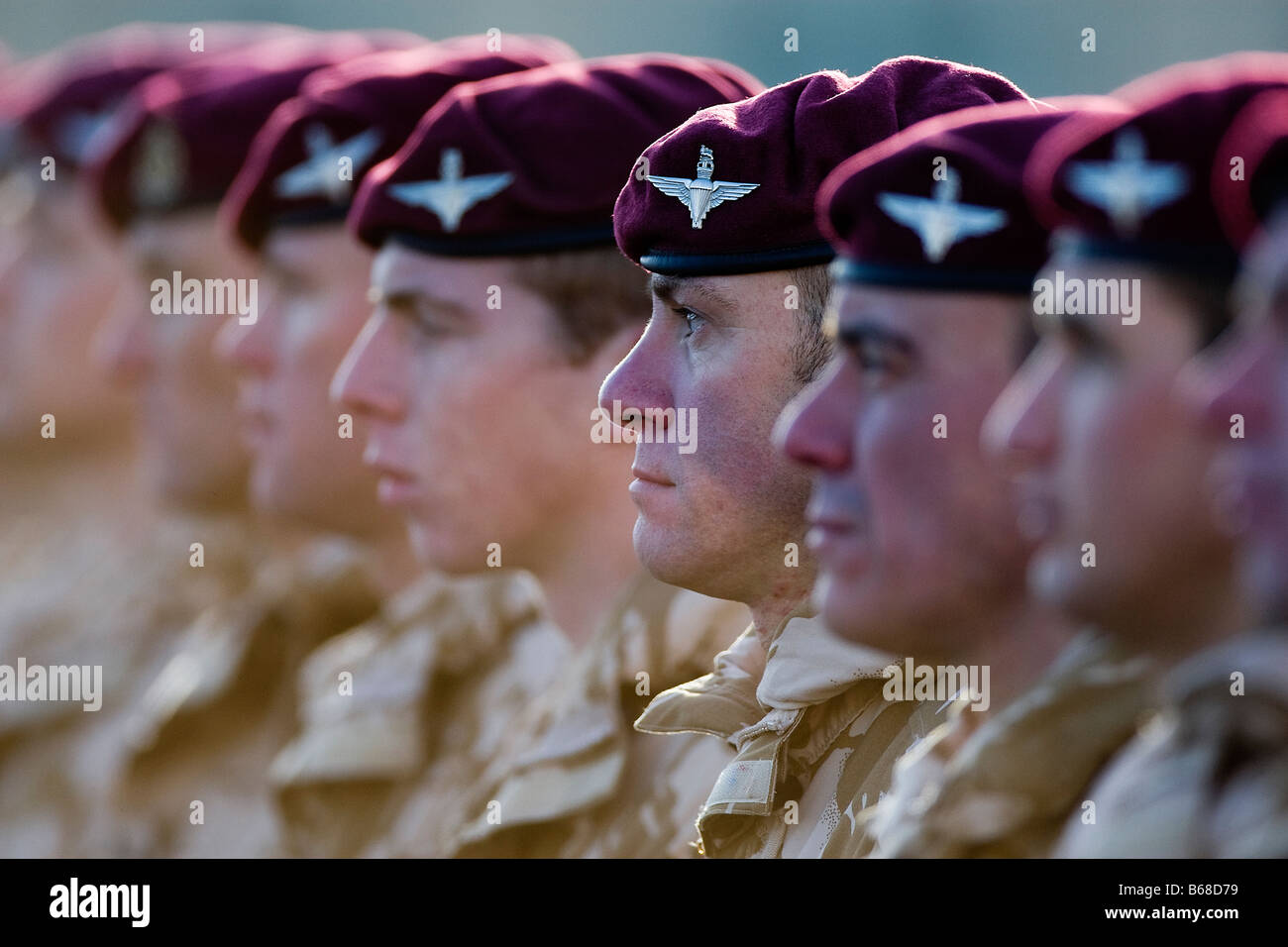 Members of the British Army's elite Parachute Regiment on parade in Melville Barracks Colchester Garrison Stock Photo