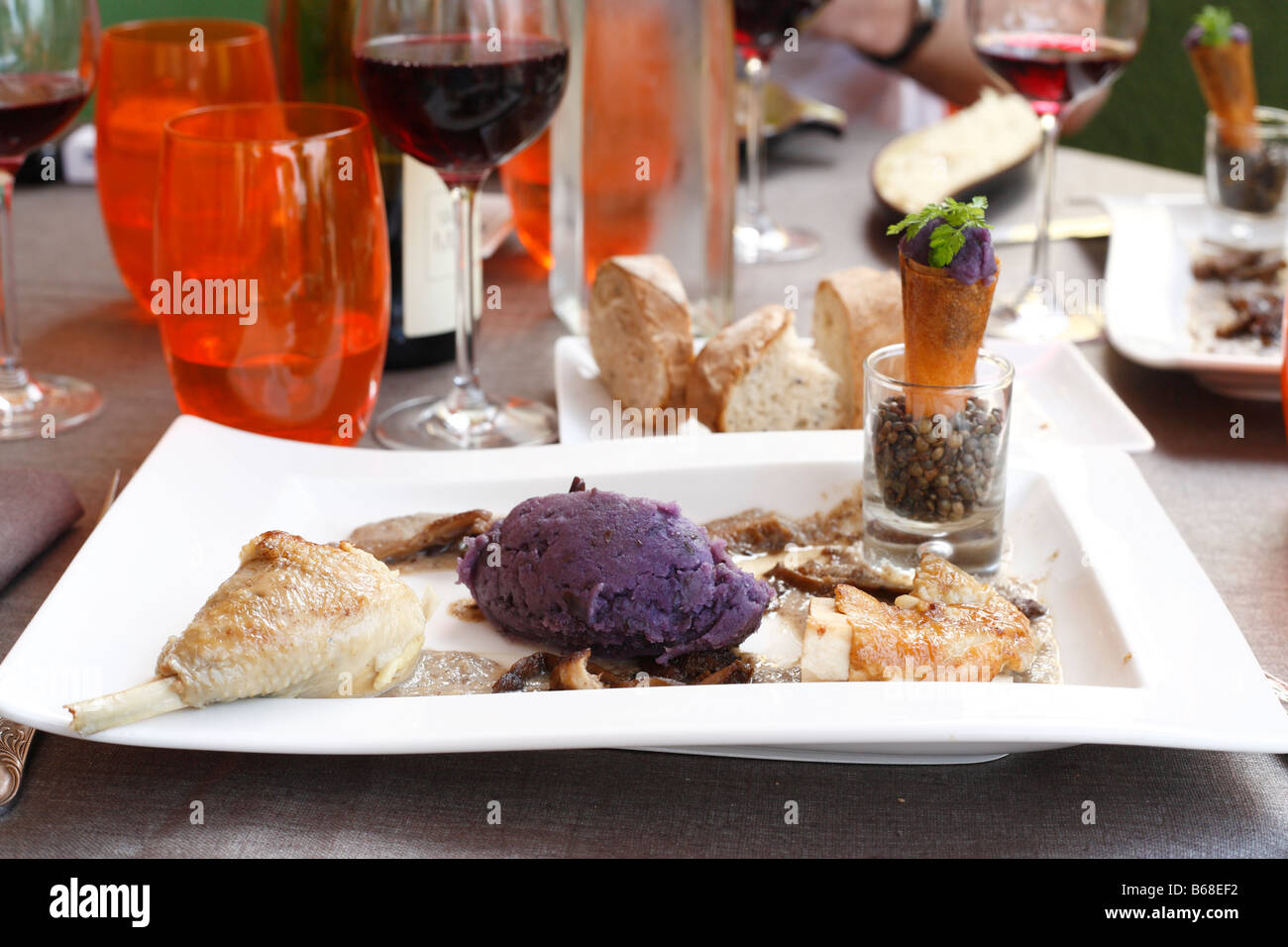 Traditional meals in restaurant, Tournus, Burgundy, France Stock Photo