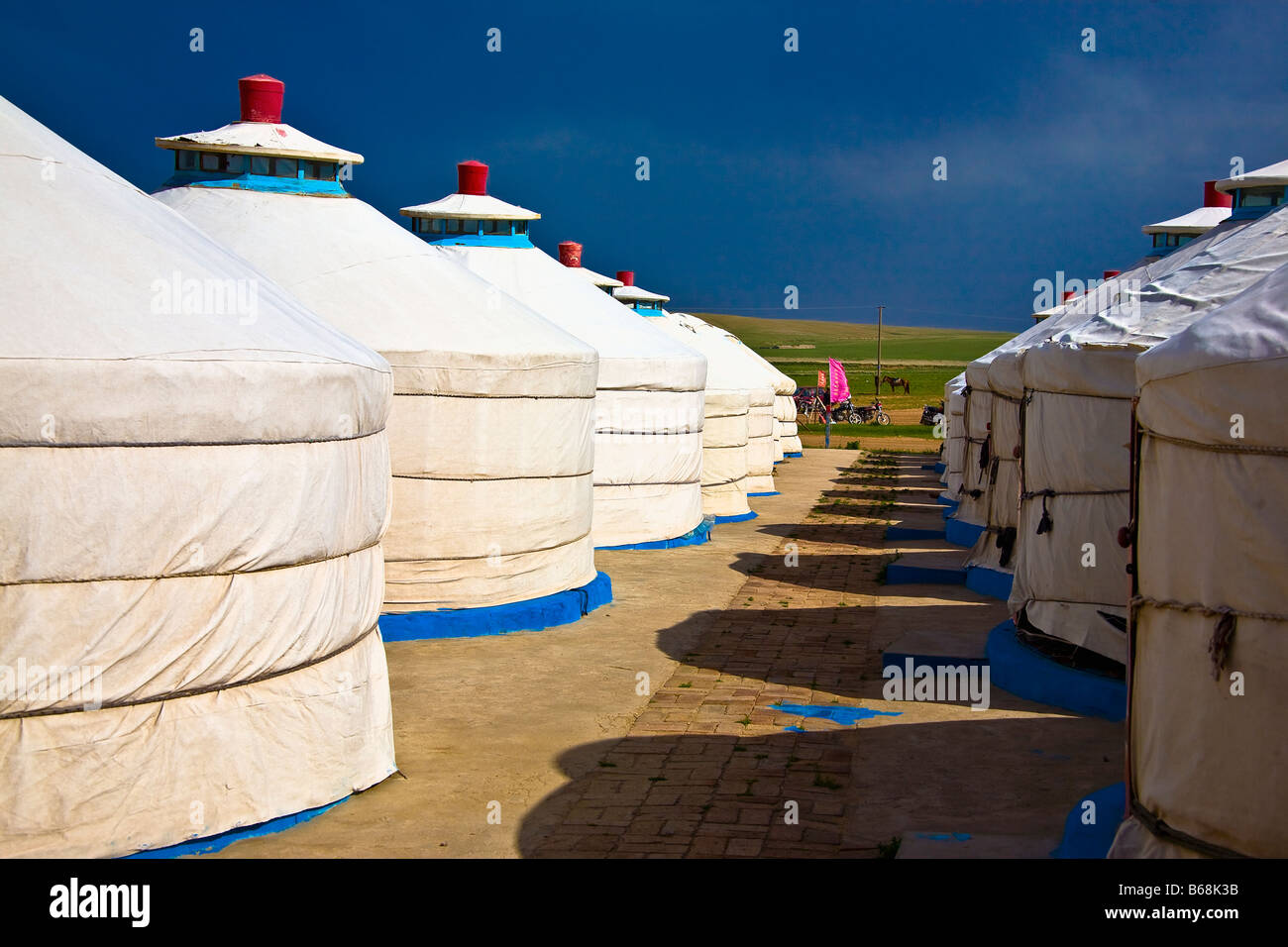 Yurts in a field, Inner Mongolia, China Stock Photo
