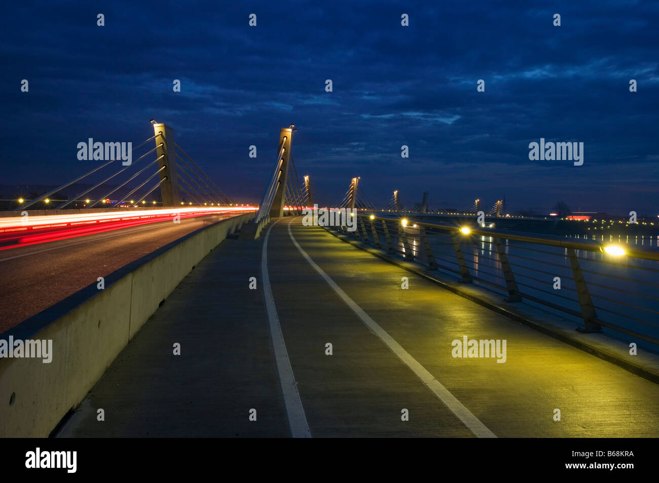 Bridge over Drava river at Ptuj, Slovenia at dawn Stock Photo