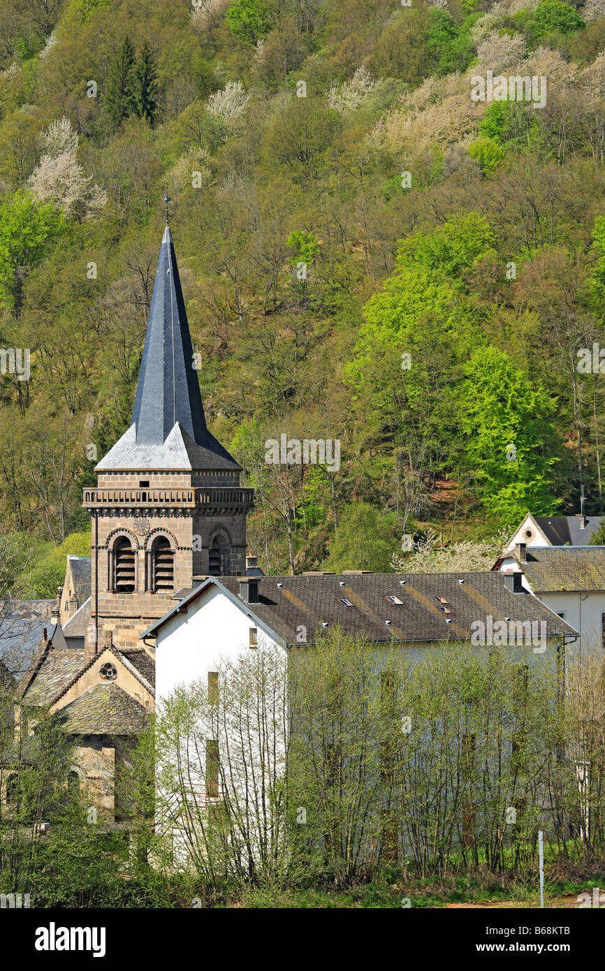 Rural church, landscape, Chambon sur Lac, Auvergne, France Stock Photo