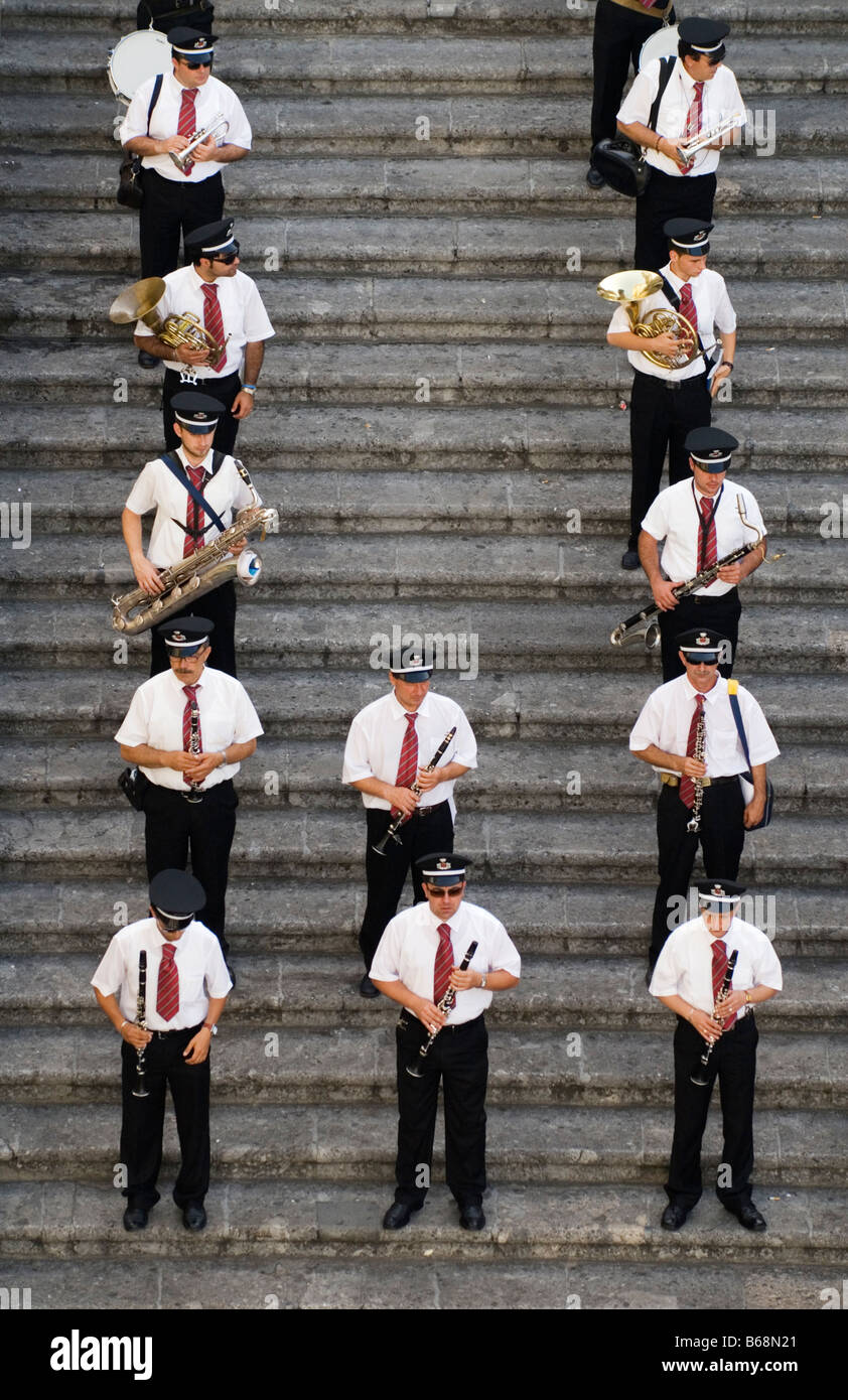 A brass band for the festival of St Andrew on the steps of the Sant' Andrea Cathedral in Amalfi, Campani, Italy Stock Photo